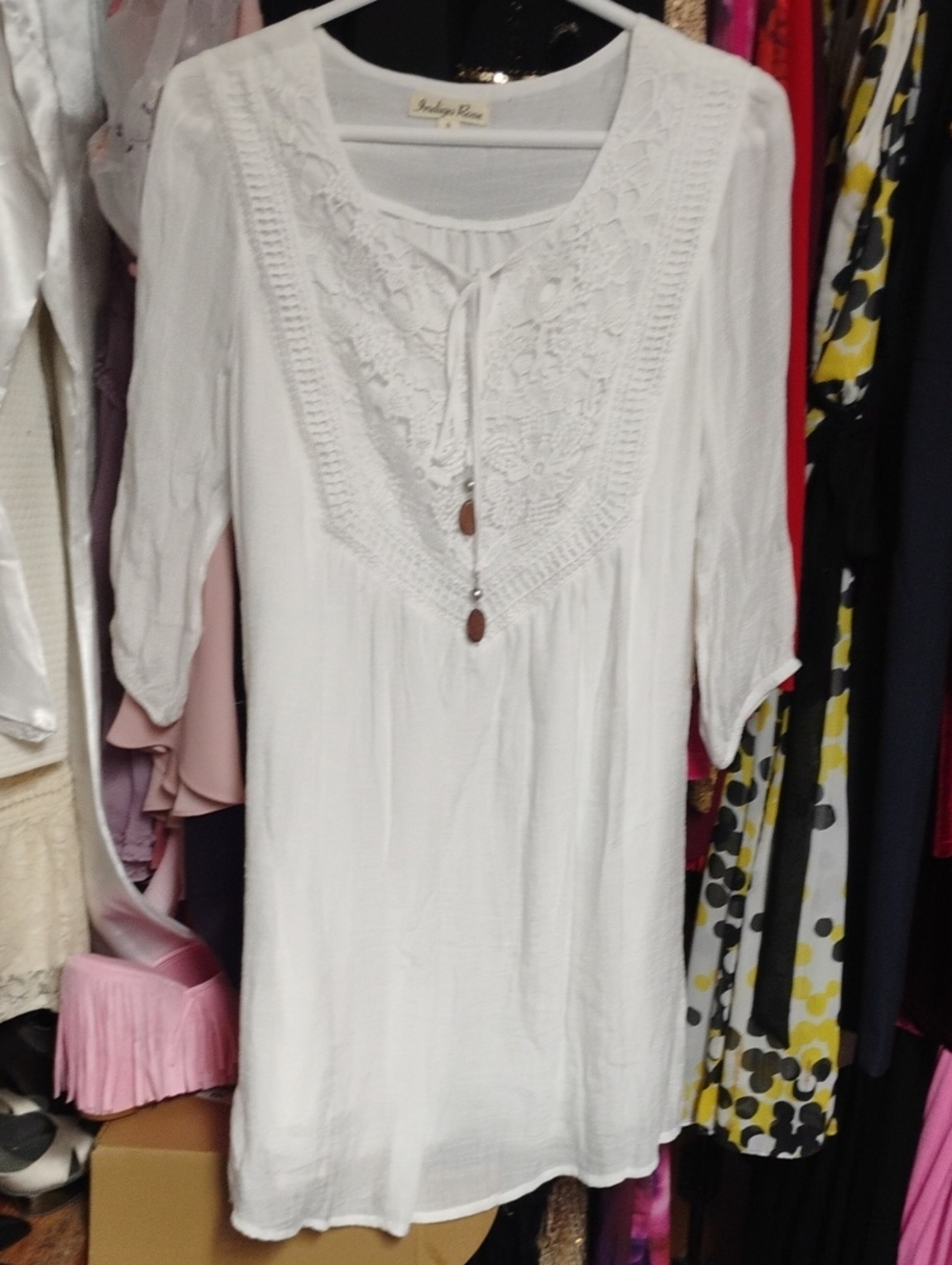 White Lace-Trim Peasant Tunic Top by Audrey Rose